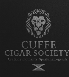 K CUFFE CIGAR SOCIETY CRAFTING MOMENTS. SPARKING LEGENDS. logo