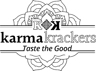 K K KARMA KRACKERS TASTE THE GOOD logo
