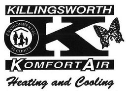 K KILLINGSWORTH KOMFORT AIR HEATING AND COOLING ENVIRONMENTAL SECURITY logo