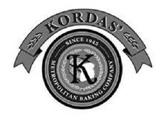 K KORDAS' SINCE 1945 METROPOLITAN BAKING COMPANY logo