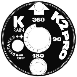 K RAIN K2 PRO DISTANCE + - 360 180 90 logo