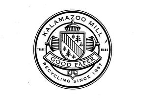 KALAMAZOO MILL GOOD PAPER RECYCLING SINCE 1867 TRADE MARK logo