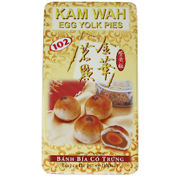 KAM WAH EGG YOLK PIES 102 NET WT 19.7 OZ (560 G) BANH BIA CO TRUNG TARTES DE JAUNE D' OEUF logo