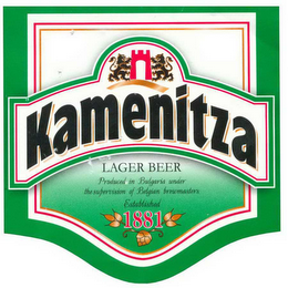 KAMENITZA LAGER BEER PRODUCED IN BULGARIA UNDER THE SUPERVISION OF BELGIAN BREWMASTERS ESTABLISHED 1881 logo