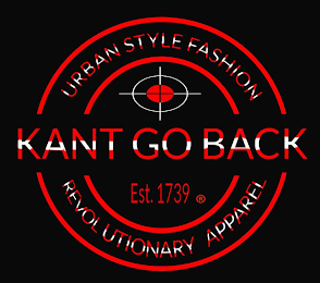 KANT GO BACK URBAN STYLE FASHION REVOLUTIONARY APPAREL EST. 1739 logo