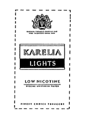 KARELIA TOBACCO COMPANY INC FINE TOBACCOS SINCE 1888 KARELIA LIGHTS LOW NICOTINE SPECIAL AIRSTREAM FILTER FINEST CHOICE TOBACCOS logo