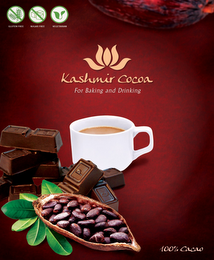 KASHMIR COCOA FOR BAKING AND DRINKING 100% CACAI GKYTEB FREE SYGAR FREE VEGETARUAB logo