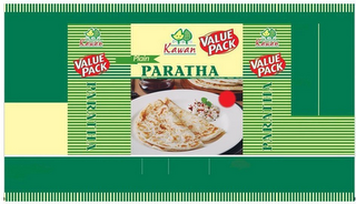 KAWAN WWW.KAWANFOOD.COM NOTHING BEATS A KAWAN PARATHA AND KAWAN - PRESERVING ASIAN FOOD HERITAGE KAWAN VALUE PACK INDIAN FLAT BREAD PLAIN GALETTE FEUILLETEE-NATURE ROTI PARATHA logo
