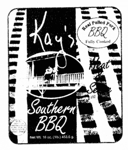 KAY'S REAL PULLED PORK BBQ FULLY COOKED HEAT & logo