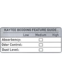 KAYTEE BEDDING FEATURE GUIDE LOW MEDIUMHIGH ABSORBENCY: ODOR CONTROL: DUST LEVEL logo