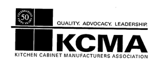 KCMA KITCHEN CABINET MANUFACTURERS ASSOCIATION QUALITY.  ADVOCACY.  LEADERSHIP.  CELEBRATING FIFTY YEARS 50 logo