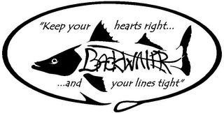 "KEEP YOUR HEARTS RIGHT... BACKWATER ...AND YOUR LINES TIGHT" logo