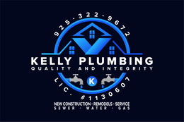 KELLY PLUMBING QUALITY AND INTEGRITY K NEW CONSTRUCTION • REMODELS • SERVICE SEWER • WATER • GAS 925-322-9672 LIC. # 1130607 logo