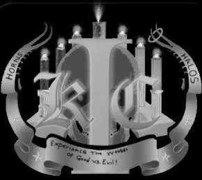 KIC EXPERIENCE THE WORLD OF GOOD V.S. EVIL! HORNS HALOS logo