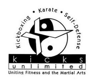 KICKS UNLIMITED KICKBOXING KARATE SELF-DEFENSE UNITING FITNESS AND THE MARTIAL ARTS logo