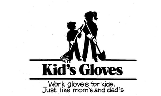 KID'S GLOVES WORK GLOVES FOR KIDS. JUST LIKE MOM'S AND DAD'S logo