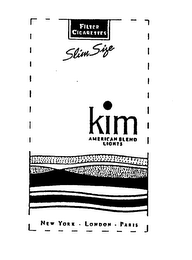 KIM AMERICAN BLEND LIGHTS SLIM SIZE FILTER CIGARETTES NEW YORK LONDON PARIS logo