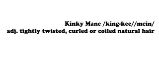 KINKY MANE /KING-KEE//MEIN/ ADJ. TIGHTLY TWISTED, CURLED OR COILED NATURAL HAIR logo