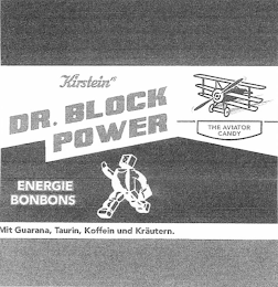 KIRSTEIN IS DR. BLOCK POWER ENERGIE BONBONS THE AVIATOR CANDY MIT GUARANA, TAURIN, KOFFEIN UND KRÄUTERN. logo
