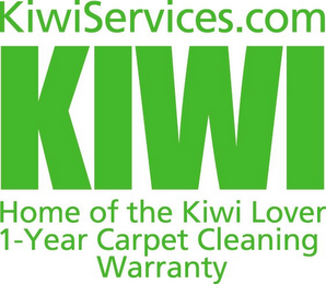 KIWI SERVICES.COM KIWI HOME OF THE KIWI LOVER 1-YEAR CARPET CLEANING WARRANTY logo
