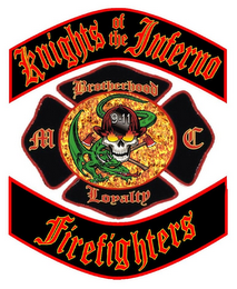 KNIGHTS OF THE INFERNO FIREFIGHTERS M C BROTHERHOOD LOYALTY 9-11 logo