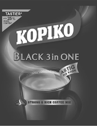 KOPIKO BLACK 3 IN ONE STRONG & RICH COFFEE MIX TASTIER* WITH 25% MORE CONTENT ASTIG NA KAPE logo