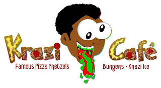 KRAZI CAFÉ FAMOUS PIZZA PRETZELS BURGERS KRAZI ICE logo