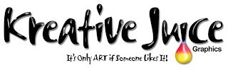 KREATIVE JUICE GRAPHICS IT'S ONLY ART IF SOMEONE LIKES IT! logo