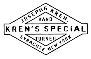 KREN'S SPECIAL HAND TURNED JOSEPH G. KREN. SYRACUSE NEW YORK logo