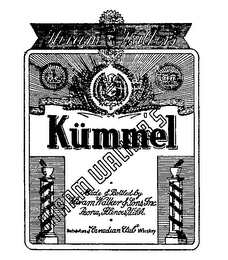 KUMMEL MADE AND BOTTLED BY HIRAM WALKER & SONS, INC. DISTRIBUTORS OF "CANADIAN CCLUB" WHISKEY PEORIA,ILLINOIS , U.S.A. HIRAM WALKER'S logo