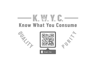 K.W.Y.C. KNOW WHAT YOU CONSUME QUALITY PURITY SCAN ME logo