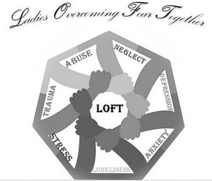 LADIES OVERCOMING FEAR TOGETHER ABUSE NEGLECT DEPRESSION ANXIETY LONELINESS STRESS TRAUMA LOFT logo