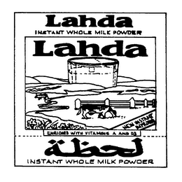 LAHDA INSTANT WHOLE MILK POWDER NEW INSTANT IMPROVED ENRICHED WITH VITAMINS A AND D3 logo