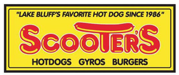 LAKE BLUFF'S FAVORITE HOT DOG SINCE 1986 SCOOTER'S HOTDOGS GYROS BURGERS logo
