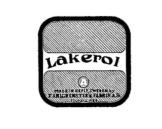 LAKEROL A MADE IN GEFLE, SWEDEN BY F. AHLGRENS TEKN. FABRIK A.D. logo