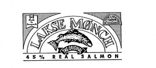 LAKSE MONCH THE ORIGINAL 45% REAL SALMON MADE IN DENMARK TESTED & APPROVED BY VETERINARIANS logo