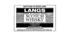 LANGS BLENDED SCOTCH WHISKY 100%BLENDED SCOTCH WHISKIES IMPORTED BY CARILLON IMPORTERS LTD.  NEW YORK, N.Y.  BOTTLED IN SCOTLAND logo