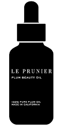 LE PRUNIER PLUM BEAUTY OIL 100% PURE PLUM OIL MADE IN CALIFORNIA logo
