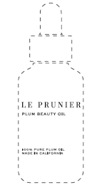 LE PRUNIER PLUM BEAUTY OIL 100% PURE PLUM OIL MADE IN CALIFORNIA logo