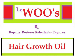 LE WOO'S R4 REPAIRS RESTORES REHYDRATES REGROWS HAIR GROWTH OIL logo