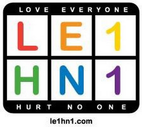 LE1HN1 LOVE EVERYONE HURT NO ONE LE1HN1.COM logo