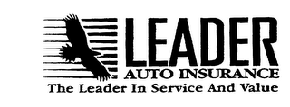 LEADER AUTO INSURANCE THE LEADER IN SERVICE AND VALUE logo