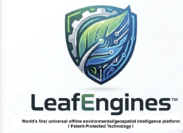 LEAFENGINES WORLD'S FIRST UNIVERSAL OFFLINE ENVIRONMENTAL/GEOSPATIAL INTELLIGENCE PLATFORM PATENT-PROTECTED TECHNOLOGY logo