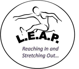 L.E.A.P. REACHING IN AND STRETCHING OUT logo