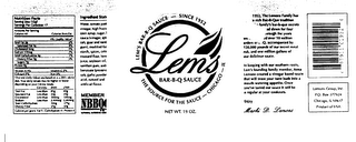 LEM'S BAR B-Q SAUCE- SINCE 1952 THE SOURCE FOR THE SAUCE-CHICAGO -IL logo