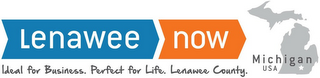 LENAWEE NOW, IDEAL FOR BUSINESS. PERFECT FOR LIFE. LENAWEE COUNTY. MICHIGAN USA logo