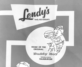 LENDY'S FAMILY RESTAURANTS HOME OF THE ORIGINAL BUDDY BOY 'DOUBLE-DECK' HAMBURGER LENDY'S logo