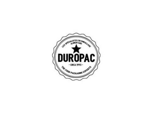 LES SPECIALISTES EN EMBALLAGE ALIMENTAIRE DUROPAC CIRCA 1993 THE FOOD PACKAGING EXPERTS logo