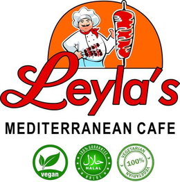 LEYLA'S MEDITERRANEAN CAFE VEGAN 100% HALAL  HALAL VEGETARIAN 100% VEGETARIAN logo