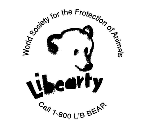 LIBEARTY WORLD SOCIETY FOR THE PROTECTION OF ANIMALS CALL 1-800 LIB BEAR logo